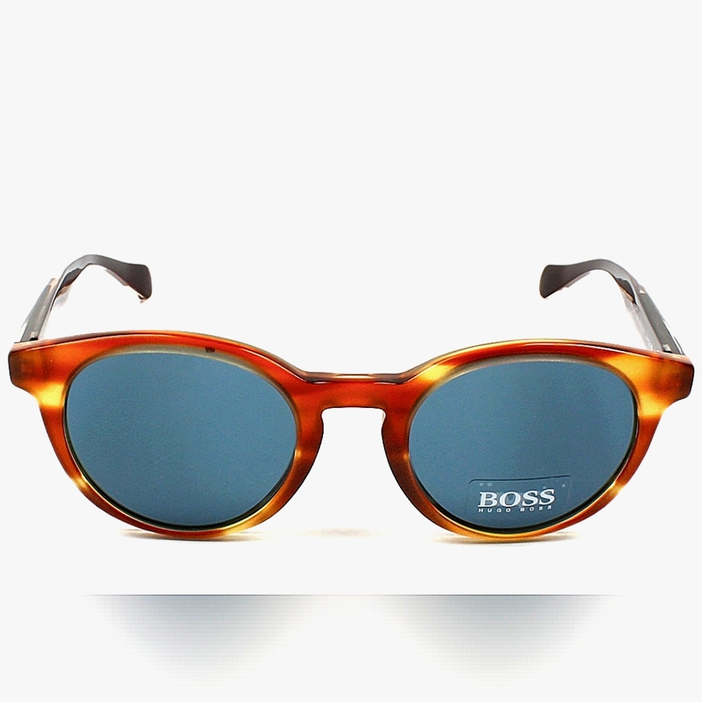 Boss Round Sunglasses Men's Horn Crystal Brown 50mm